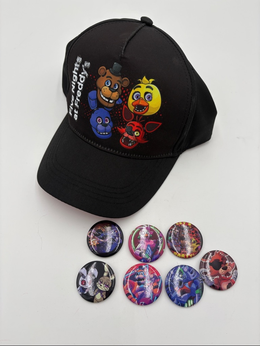 Black Five Nights at Freddy's Character Cap with Collectible Pins